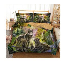 Bedding sets Wolf Printed Set Twin Size for Kids Boys BedroomMisty Bed Duvet Cover Comforter Wild Animals Decor 3 Pieces H240521 8HXA