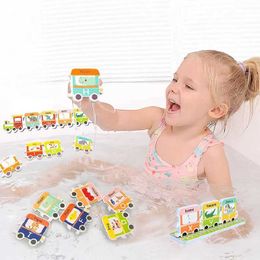 Bath Toys Cartoon EVA foam sticker bathroom toy Alphabet train shaped bathtub toy baby bathtub toy water activity game d240522