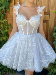 Illusion Appliques Lace Homecoming Cocktail Dress Pastrol Sweetheart Spaghetti Straps 3D Flowers Prom Party Gowns Bohemian Robe De Soiree