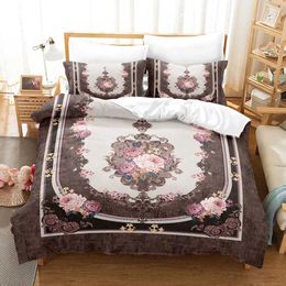 Set di biancheria da letto fiore lungo il set di coperture del piumone con colorato poliestere di stampa 3D King Regina a grandezza naturale Adatto per ragazze e bambini H240521 8pr3