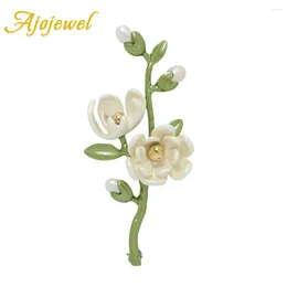 Brooches Ajojewel Exquisite White Flower Brooch Pin For Women With Pearl Bud Vintage Chinese Style Women's Jewelry