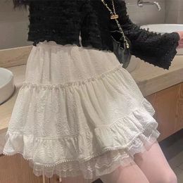 White Lace Mini Skirt for Women Girl Kawaii Short Summer Fairycore Clothes Korean Fashion Lolita Clothing Fairy Core 240515