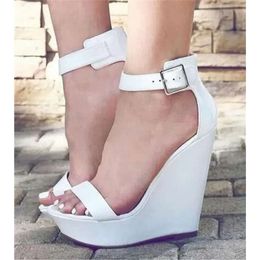 Fashion Style Western Women Open Toe High Platform White Blue Height Increased Ankle Stra d5c