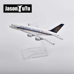 Aircraft Modle JASON TUTU 16cm Singapore Airlines Airbus A380 Plane Model Aircraft Diecast Metal 1/400 Scale Aeroplane Model Gift Collection Y240522