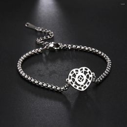 Link Bracelets Heart Shaped Pendant Bracelet Stainless Steel Hollow Coin Women's Exquisite Box Chain Mother's Day Birth