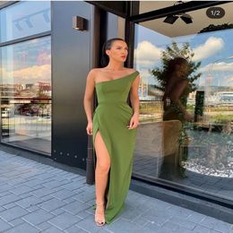 Sheath Green Chiffon One Shoulder Long Prom Dresses Sexy Front Split Arabic Formal Dresses Evening Gown 2020 vAbendkleider Sweet 16 Dre 239p