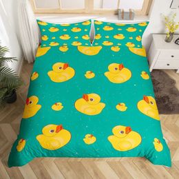 Bedding sets Cute Duck Duvet Cover Cartoon Yellow Set for Kids Boys Girls Comforter Animal Quilt with 2 case H240521 0ZFY