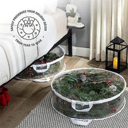 Storage Bags 30 Inch Foldable Christmas Wreath Bag Organiser Waterproof PVC Transparent Holiday Xmas Garlands Under Bed