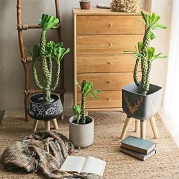 Decorative Flowers Large Artificial Plant Potted Simulation Vegetation Whip Cactus Bonsai Tropical Desert Landscape Home Shop Office