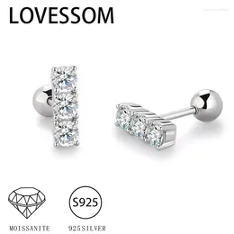 Stud Earrings 925 Sterling Silver 0.3 Carat 2 Moissanite Straight Row Fashion Trend Design Light Luxury Niche Senior Ladies