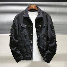 Men's Jackets Denim Coat Turndown Collar Jacket Pure Color Single Breasted