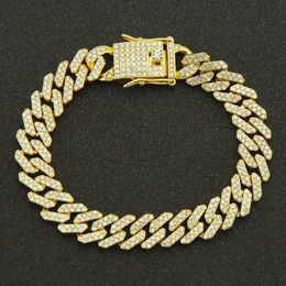 12mm 7 8 9inch Hip Hop Gold Silver Rosegold Iced Out Miami Cuban Link Chain Bracelets 337R