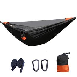 2Person Outdoor Camping Hammock 2.8x1.4m/9.2x4.6ft Lightweight Hanging Mosquito Net Hammocks Tree Straps Swing Backpack Backyard 240522