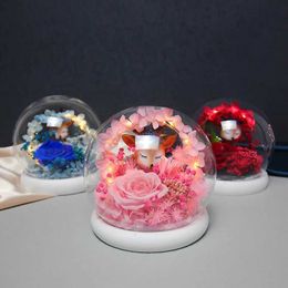 Decorative Objects Figurines Eternal flowers in the night glow rose glass cover creative finished product decoration flower gift box home H240522