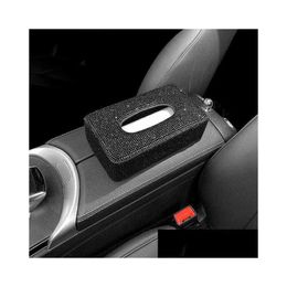 Interior Decorations Luxury Rhinestone Car Tissue Box Holder Block-Type For Center Console Armrest Seat Back Bling Accessories Drop Dhgxb