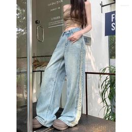 Women's Jeans 2000S American Retro Side Ripped Y2K Spring Summer Streetwear Straight Loose High Waist Boyfriend Wide Leg Pants