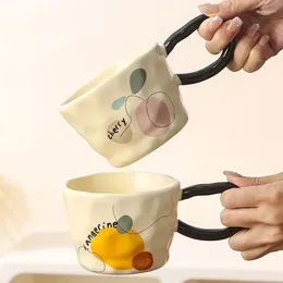 Mugs Ceramic Coffee Cups Hand Pinched Irregular Milk Tea Cup Ins Korean Style Oatmeal Breakfast Mug Kitchen Drinkware With Spoon