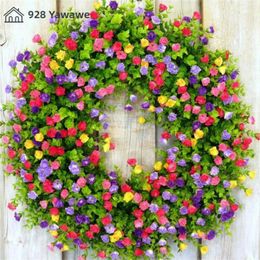 Decorative Flowers Simulation Wreath Plastic Artificial Spring Summer Decoration Garland Colourful Plant Door Pendant Charming Farmhouse Gift