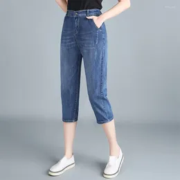 Women's Jeans High Waist Cropped For Women Summer Streetwear Mom Denim Capris Casual Calf-Length Trousers Short Harem Pants Female