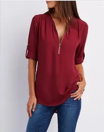 Women's Blouses Customized Zipped Rolled Sleeve Blouse