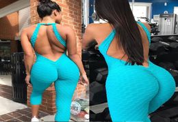 ins honeycomb high elastic yoga sport jumpsuit women summer sexy backless push up fitness jumpsuit streetwear running overalls5931695