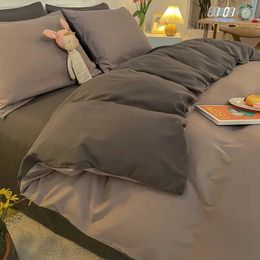 Bedding sets Home Textile Solid Colour Set Quilt Cover Flat Sheet cases Single Double King H240521 NCA9
