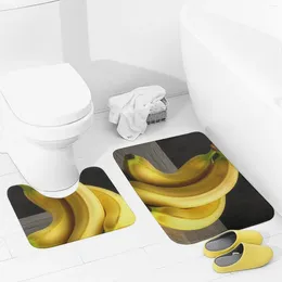 Bath Mats Bathroom Rugs Sets 2 Piece Yellow Banana Absorbent U-Shaped Contour Toilet Rug