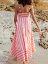 Casual Dresses Women Summer Striped Maxi Dress Sleeveless Backless Long Flowy Spaghetti Strap Boho Beach Sun