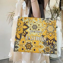 Shopping Bags Reusable Yellow Flower Tote Non-woven Foldable Eco Handbag Women Large Travel Storage Organiser Shopper