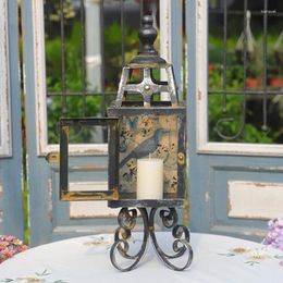 Candle Holders Wrought Iron Retro And Old Wind Lamp High-Foot Square Candlestick European Country Style