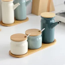 Storage Bottles Creative Nordic Style Kitchen Seasoning Jar Household Ceramic Box Set Oil Bottle