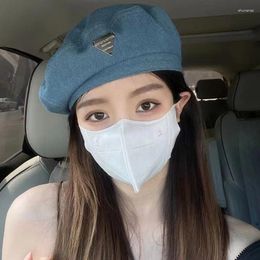 Berets Fashion Korean Version Denim Caps For Women Simple Wild Painter Hat Casual Sboy Retro Octagonal Bonnet
