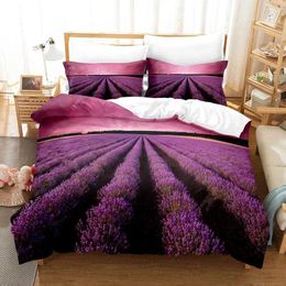 Bedding sets Purple Set Duvet Cover Bed Quilt Case 3D Comforter Lavender Butterfly Double Full King Queen Twin Single 3PCS H240521 O57O