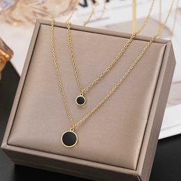 Pendant Necklaces Stainless steel necklace disc pendant chain necklace Korean fashion multi-layer necklace womens jewelry wedding gift d240522