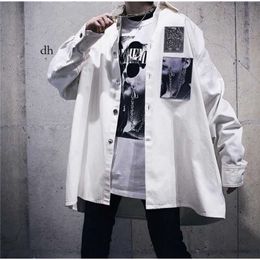 Men's Jackets Raf Simons Sier Print Large Denim Black And White Loose Casual Shirt Jacket Versatile 8F