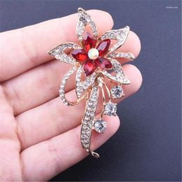 Brooches Flower Crystal Large Brooch For Women Elegant Fashion Pin Red Wedding Jewelry Dress Coat Accessories