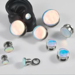 2PCS Surgical Steel 6mm-25mm White Flash Film Screw Ear Plugs Earlets Gauges Expander Piercing Jewellery For Women Men Gift