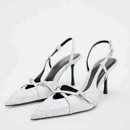 Sandals Dress Shoes TRAF ZAZA Womens White Dot High Heel Pump 2024 Summer New Thin High Heel Sexy Sandals Fashion Womens Mule Sling Shoes J240522
