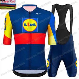 Racing Sets 2024 Lidl Team Cycling Jersey Italia Cuff Laser Cut Sleeve Set Clothing Powerband Elastic Band Road Bike Shirt Pant Suit