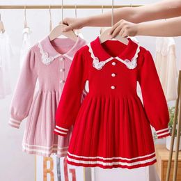 Girl Dresses 3-8Yrs Christmas Girls Winter Baby Knitted Sweater Dress Butterfly Spring Autumn Red Princess Kids Clothes