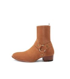 Дизайнерская мода Wyatt Biker Chase Chains Angle Boots Мужские ботинки заостренная пряжка для мужчин коричневые кожа