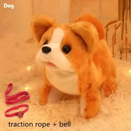 Plush Dolls Walking and barking tail wagging plush baby toy dog interactive electronic pet dog Montessori childrens toy H240521 074G