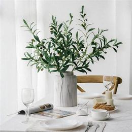 Decorative Flowers 1PC Artificial Olive Green Leaves Tree Branch Plant With Fruit Fake Plants Po Props Home Wedding Decortion Silk
