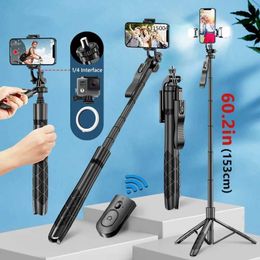 Selfie Monopods FANGTUOSI 2023 New Folding Bluetooth selfie stick tripod 1530mm with Bluetooth shutter fill light iPhone monopod d240522