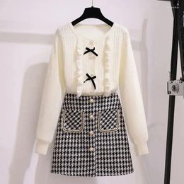 Work Dresses Large Size Women's Clothing Small Fragrant Spring Fall Suit 2024 Sweater Elegant Sweet Plaid Skirt Two-piece Set
