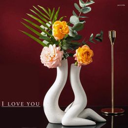 Vases European-style Ceramic Vase Ins Style Creative Simple Senior Sense Of Home Decoration Body White Flower