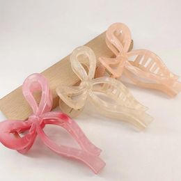 Hair Clips 3PCS 5.2inch Simple Hollow Streamer Bow Ties Oil Dripping Plastic Claw Clip Hairpin Accessories For Women
