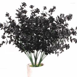 Decorative Flowers 7 Fork Black Eucalyptus Leaf Artificial Plants Persian Fern Halloween Decoration Fake Flower Plant Wedding Home Party