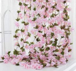 210cm Silk Sakura Simulation Cherry Blossom Flower Vine Wedding Decoration Layout Home Party Rattan Wall Hanging Garland Wreath De2077169