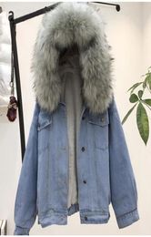 women jean jacket Winter Thick Jean Jacket Faux Fur Collar Fleece Hooded Denim Coat Female Warm Denim Outwea4567902